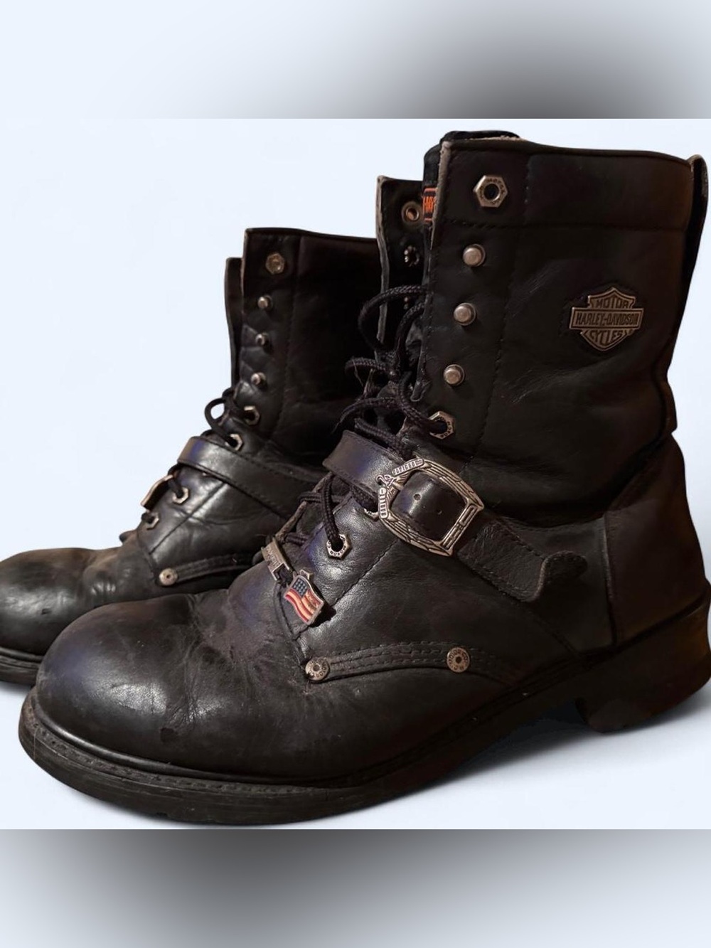 VINTAGE Harley-Davidson Black Leather Lace-Up Harness Motorcycle Boots Men’s 12